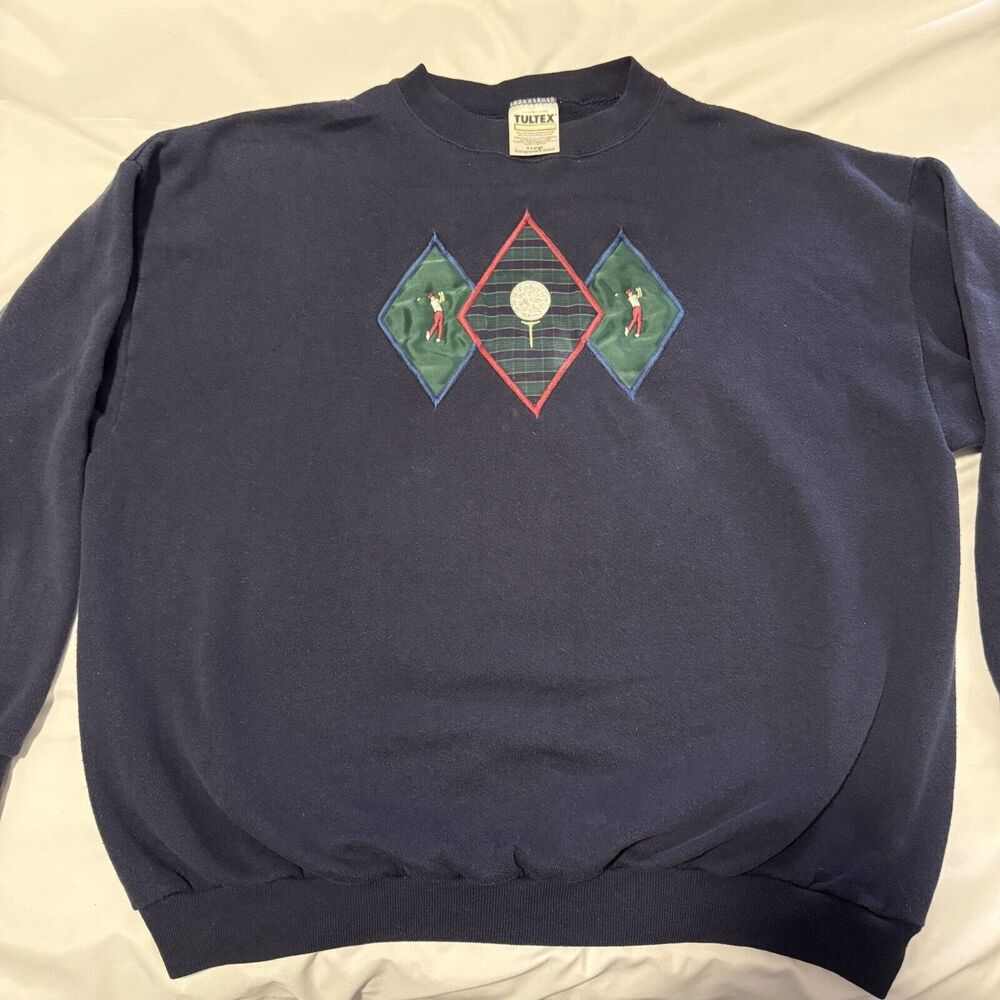 Vintage Golf Tultex Embroidered Sweatshirt Navy Blue 1990s Men's XL‎